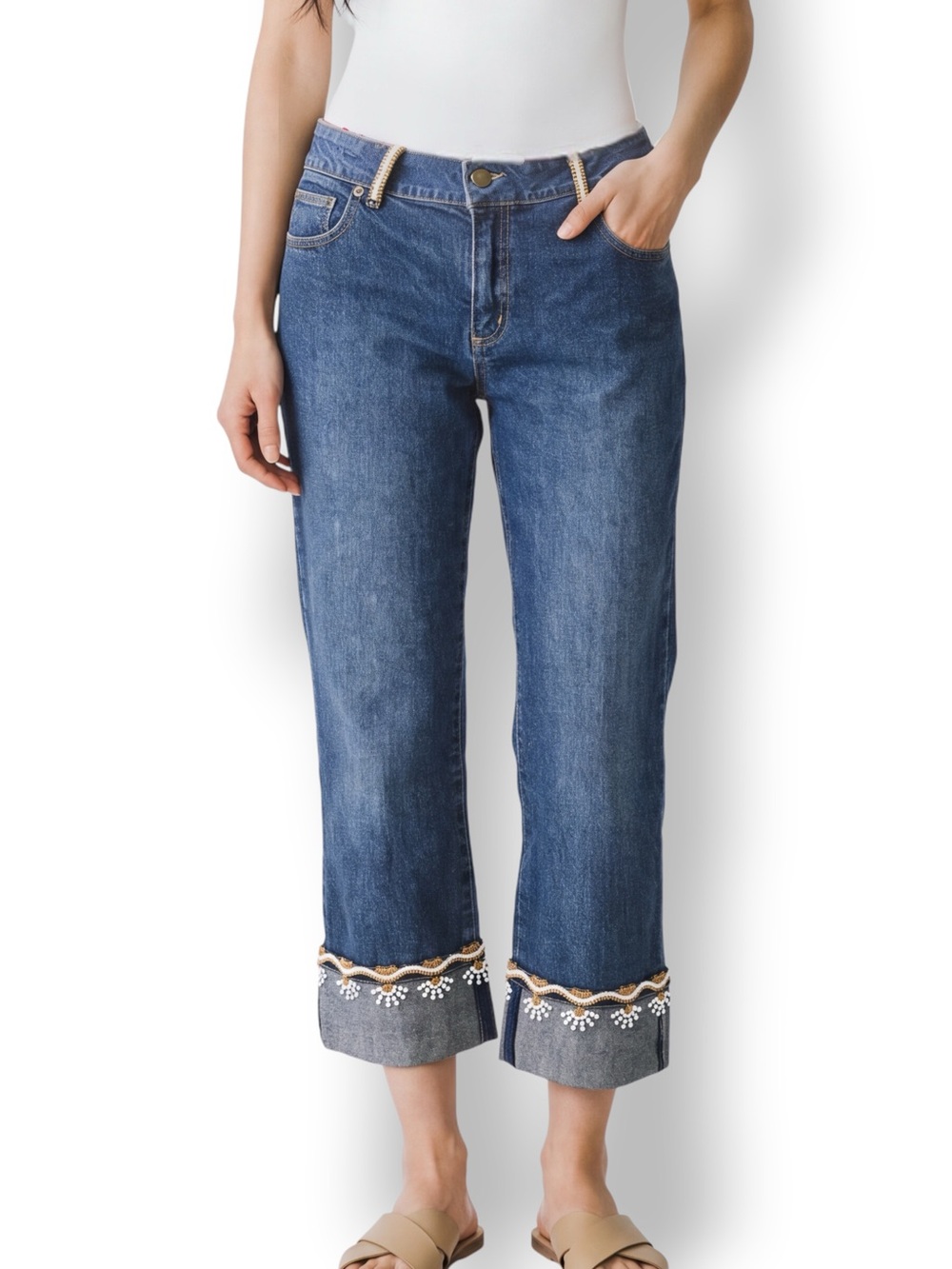 4/$20 Haven Bleu Embellished Cuff Cropped Straight Leg Jeans Size 12
